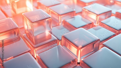 A collection of illuminated glass cubes displaying a modern aesthetic design photo