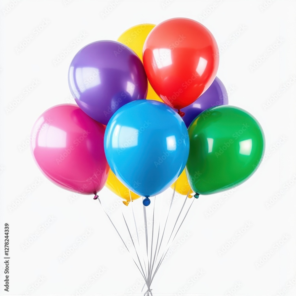 Vibrant balloons floating against a clean white background creating a festive and cheerful atmosphere perfect for celebration party Vibrant balloons floating against a clean white background creating a festive and cheerful atmosphere perfect for celebration party
