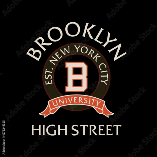 College New York, Brooklyn typography patches, t-shirt graphics.