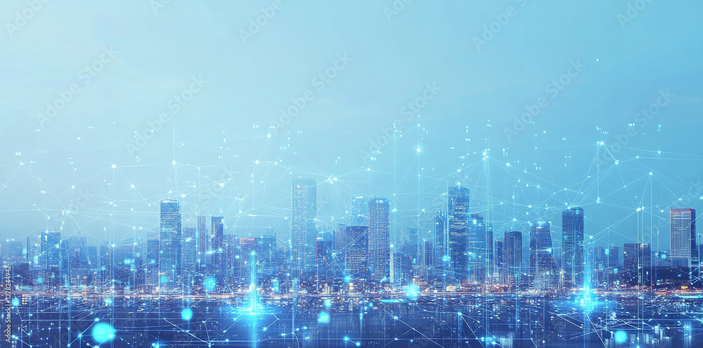 Futuristic cityscape with digital technology and connectivity Futuristic cityscape with digital technology and connectivity