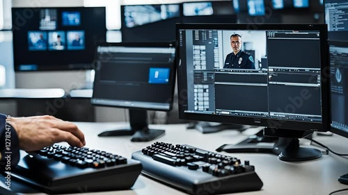 Police officers working at the police station.