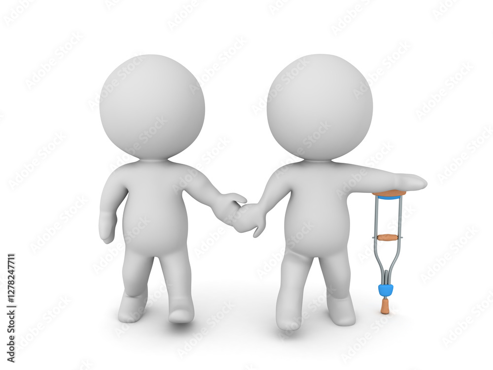 3D Character helping another character who is using crutches 3D Character helping another character who is using crutches