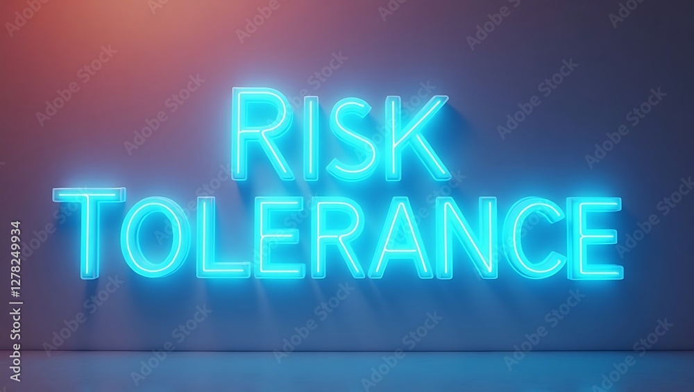 Neon sign illuminated with the phrase risk tolerance on a contemporary backdrop Neon sign illuminated with the phrase risk tolerance on a contemporary backdrop