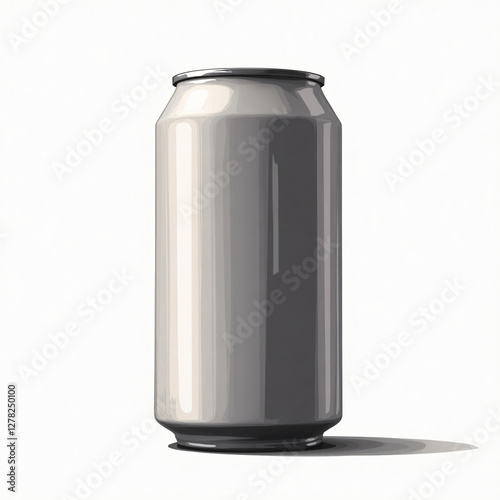 Blank Gray Aluminum Beverage Can Against White Background