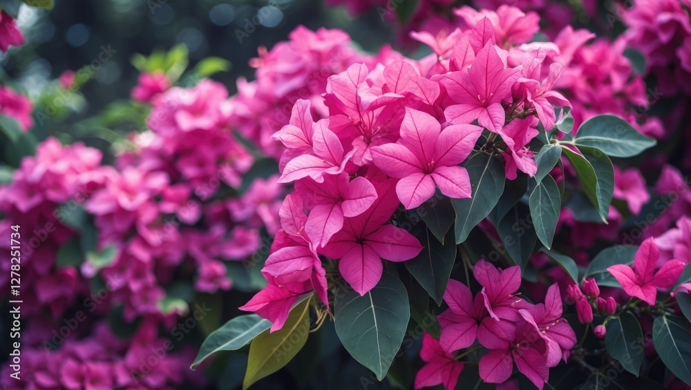 Vibrant Bougainvillea flowers in full bloom showcasing rich pink hues against lush green leaves perfect for backgrounds and wallpapers. Vibrant Bougainvillea flowers in full bloom showcasing rich pink hues against lush green leaves perfect for backgrounds and wallpapers.