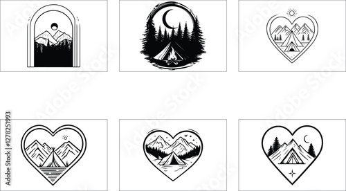 Rustic Camping Silhouette Design Set
