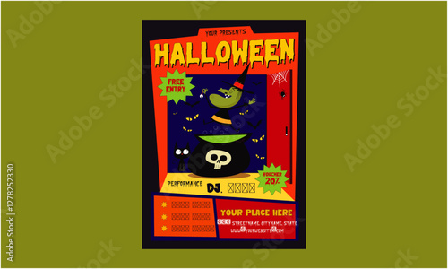 Halloween party Flyer. Halloween Party Set for Advertising, Web, Social Media, Posters, Banners, Covers, Club Invitations, Festivals, and Flyers. Template with Ghosts, Bats, and Pumpkins.