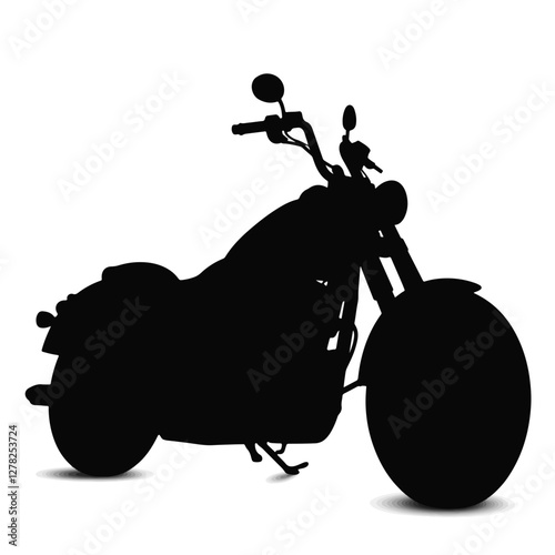 Silhouette of a cruiser motorcycle with ape hangers, sleek design