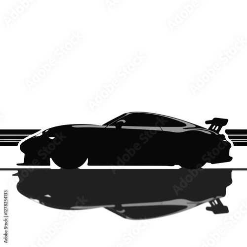 Silhouette of a sleek sports car racing on a track, dynamic design