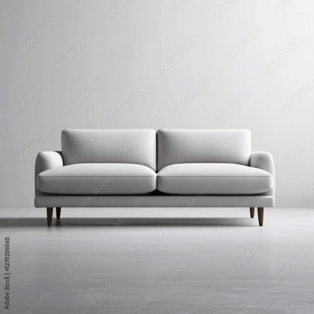Gray sofa with simple design on neutral background Gray sofa with simple design on neutral background