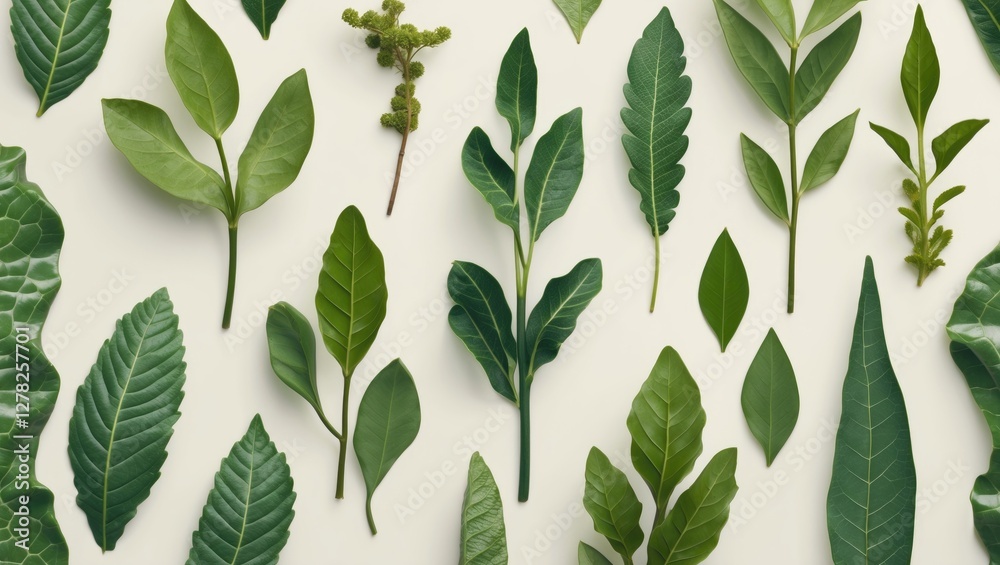 Cercestis Plants Arrangement on Neutral Background with Ample Copy Space for Text Placement and Design Elements Cercestis Plants Arrangement on Neutral Background with Ample Copy Space for Text Placement and Design Elements