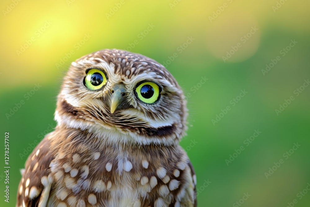 Obraz premium Funny Burrowing Owl Tilted its Head Curiously Outside Bird of Prey Burrow