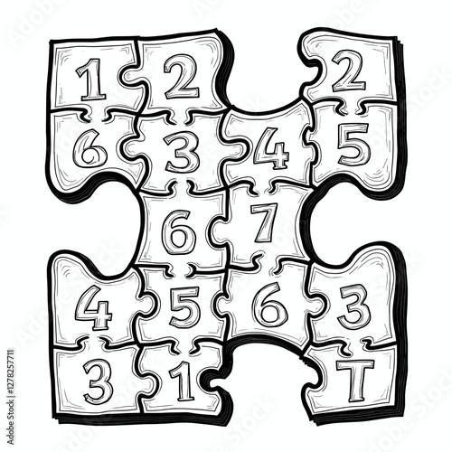 Illustration of jigsaw puzzle with numbers, educational game concept