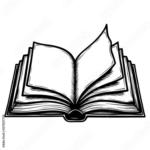 Open book with turning pages in black and white, artistic concept
