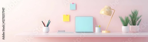 Creative workspace essentials with tools and decor modern office digital illustration bright environment aesthetic viewpoint photo