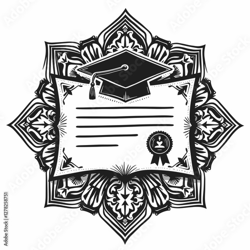 Modern graduation diploma with geometric patterns, academic achievement