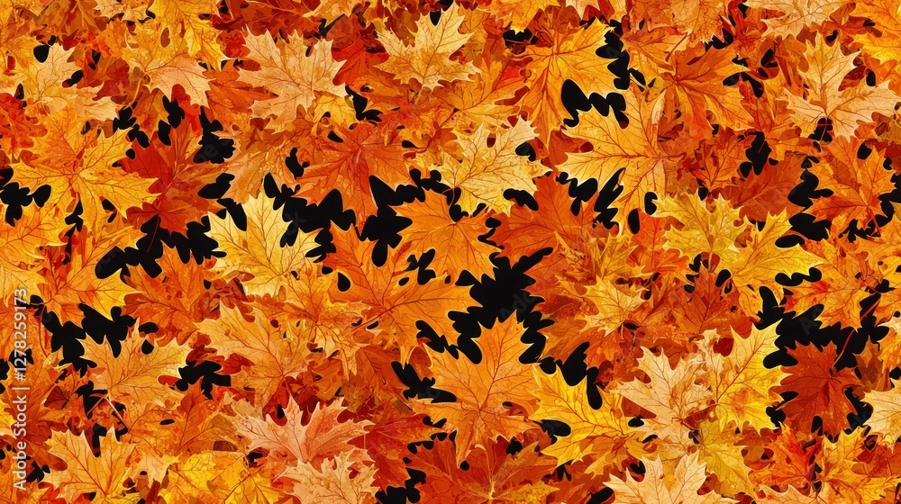 A vibrant carpet of autumn leaves in shades of orange and yellow covering the ground A vibrant carpet of autumn leaves in shades of orange and yellow covering the ground