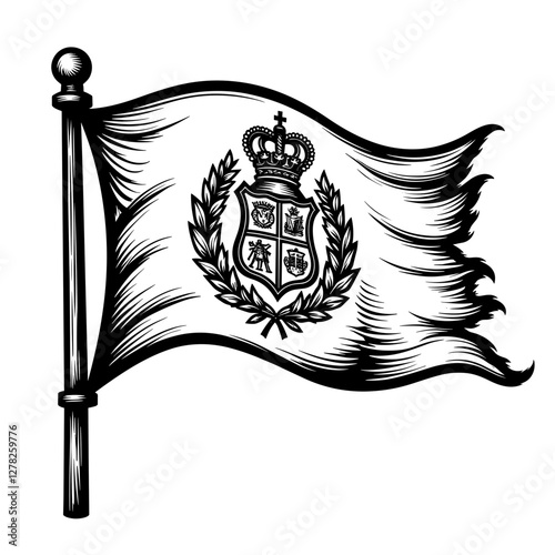 Detailed school crest flag waving in the wind, academic pride