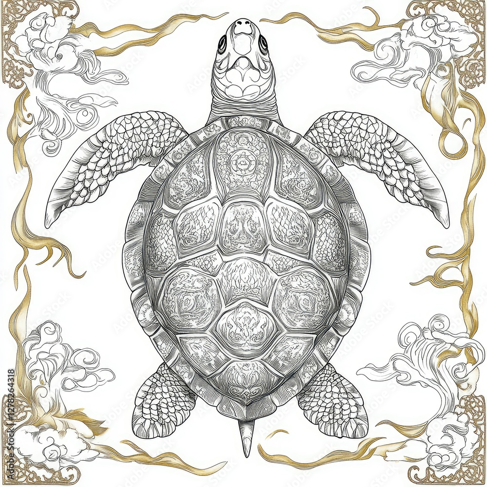 Fototapeta premium Ornate Sea Turtle with Asian-Inspired Design Elements