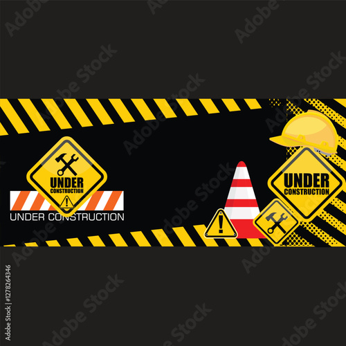 Under Construction, board and sign vector