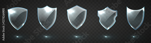 Glass shields isolated. Privacy banner shield set. Realistic privacy transparent banner shield
