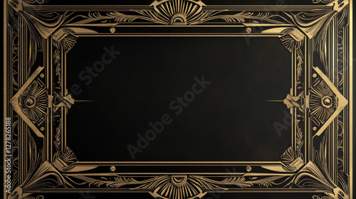 Retrofuturism frame set, engraved gold. Art deco vector frame template, stylized decorative frame a4 format with pattern. Blank bookplate template, isolated vector set. Place text, printable.