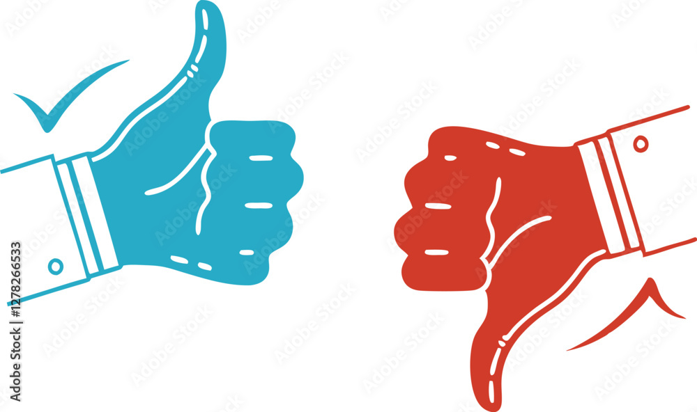 Thumb up and thumb down. Icons. Vector illustration Thumb up and thumb down. Icons. Vector illustration