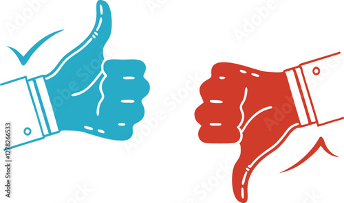 Thumb up and thumb down. Icons. Vector illustration