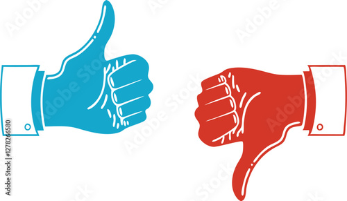 Thumb up and thumb down. Icons. Vector illustration