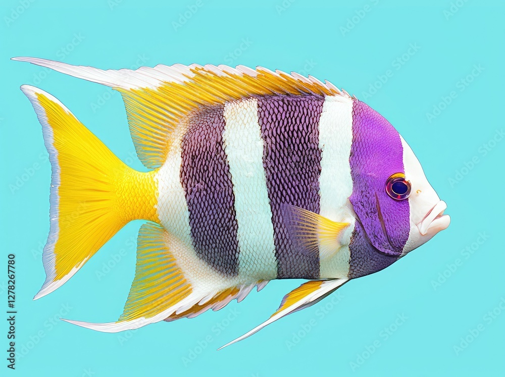 Naklejka premium Vibrant Purple And Yellow Striped Fish Swimming