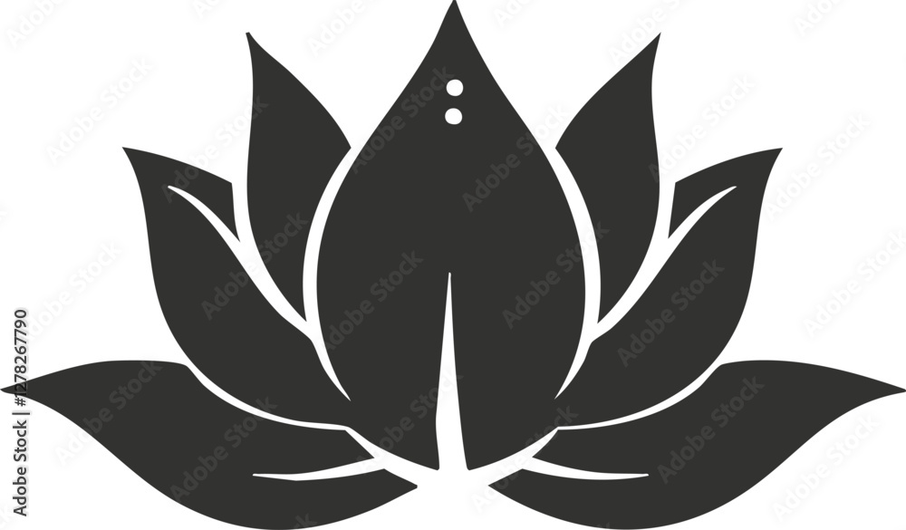 Fototapeta premium Minimalist black and white lotus flower icon symbolizing harmony and serenity.