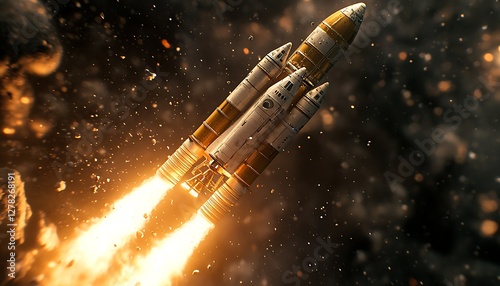 Rocket launch, space, cosmos, fiery trail, exploration