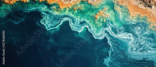 Aerial View of Turquoise Water Meeting Sandy Shoreline Creating Abstract Patterns and Textures a Serene Coastal Landscape
