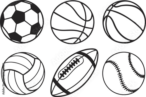 Sport balls set. Ball icons. Balls for Football, Soccer, Basketball, Tennis, Baseball, Volleyball. Vector illustration