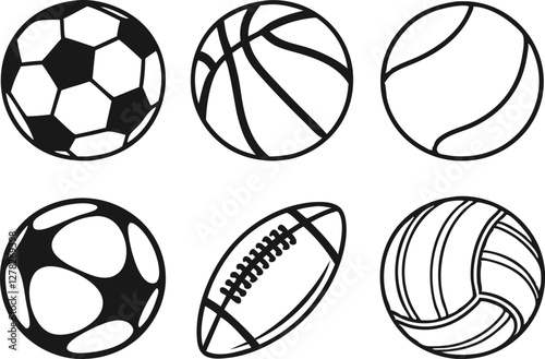 Sport balls set. Ball icons. Balls for Football, Soccer, Basketball, Tennis, Baseball, Volleyball. Vector illustration