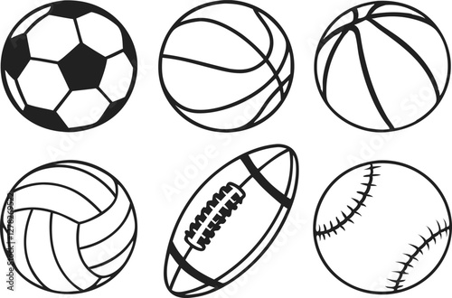 Sport balls set. Ball icons. Balls for Football, Soccer, Basketball, Tennis, Baseball, Volleyball. Vector illustration