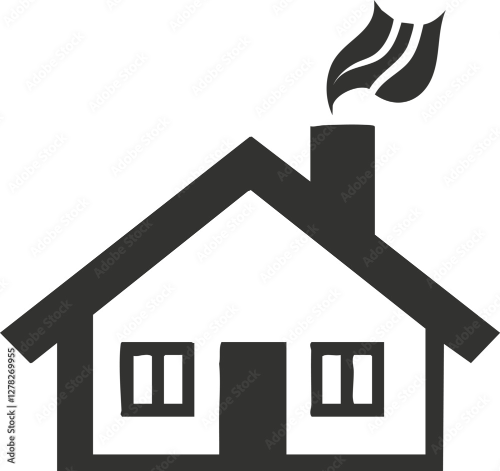 Simple black and white house icon with chimney smoke. Simple black and white house icon with chimney smoke.