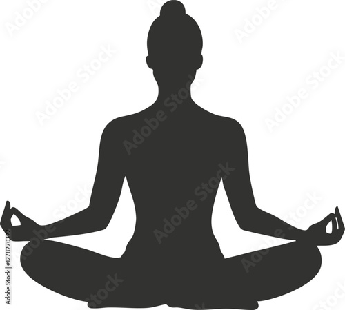 Silhouette of a person meditating in a lotus yoga pose.