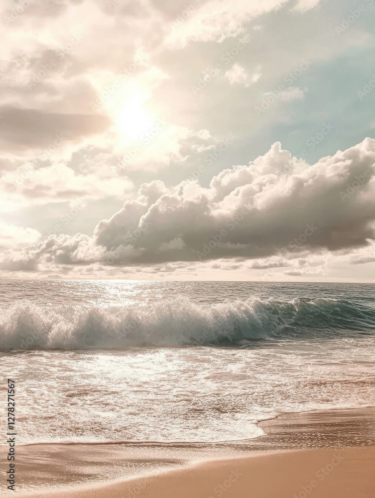 A beach with a dramatic sky filled with swirling clouds A beach with a dramatic sky filled with swirling clouds