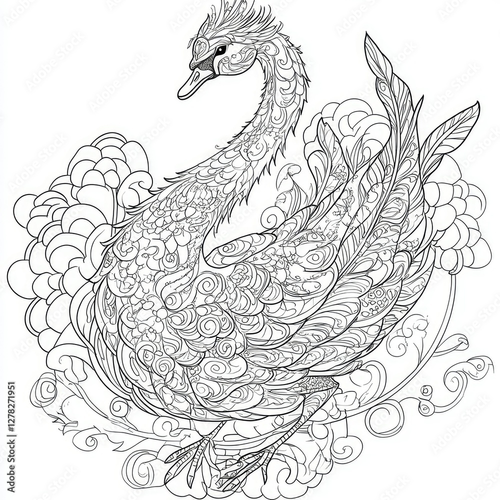 Fototapeta premium Ornate Swan Zentangle Coloring Page Intricate Bird Design for Adults