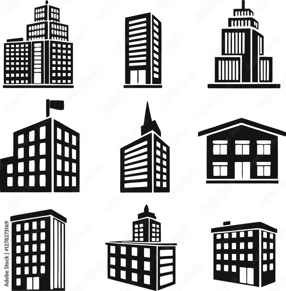 Fototapeta premium Buildings different icons set. Vector illustration