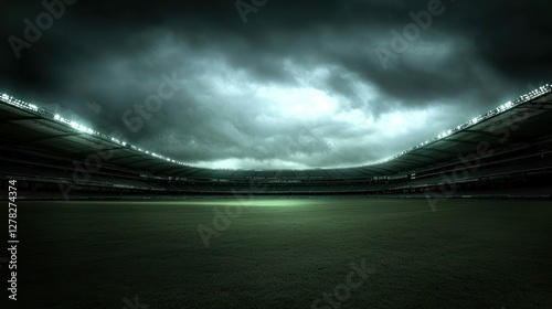 Empty stadium under stormy sky. Potential use Sports background photo