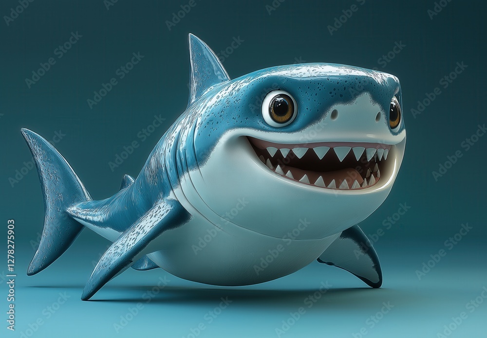 Cute cartoon 3D shark character on a colorful background. Cute cartoon 3D shark character on a colorful background.