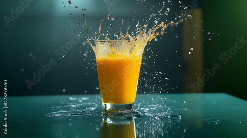 Stunning Orange Juice Splash in a Glass - A Vibrant and Refreshing Drink Image