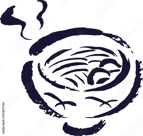 温かいうどん　筆タッチ単色線画