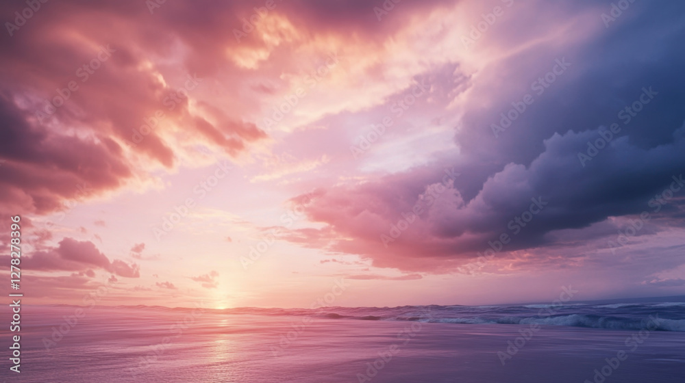 A beach with a dramatic sky filled with swirling clouds A beach with a dramatic sky filled with swirling clouds