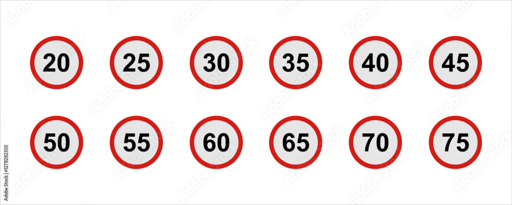 Symbol Speed limit highway sign 20km-75km Symbol Speed limit highway sign 20km-75km