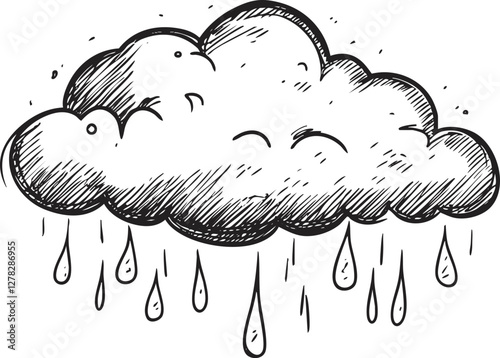 Hand-drawn sketch of a rain cloud with falling droplets.