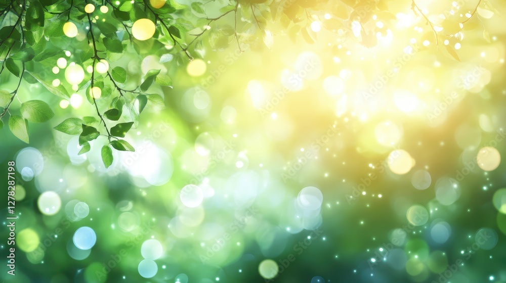Obraz premium A serene, textured background featuring lush green leaves and soft bokeh effects, evoking a tranquil and refreshing atmosphere.