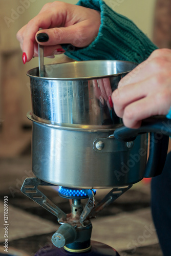 Tableau sur toile DIY Candle Making – Melting Wax in a Double Boiler for Handmade Candles
